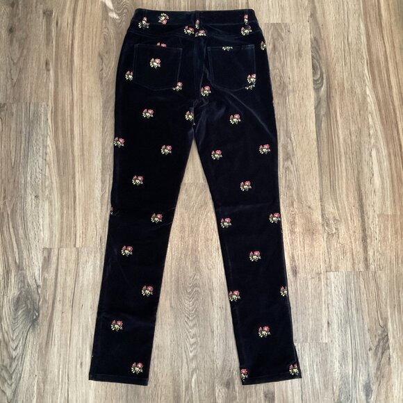 Ply The Waters Guideboat Co Blue Velvet Velour Pants Embroidered Floral Size 26 - Picture 5 of 8